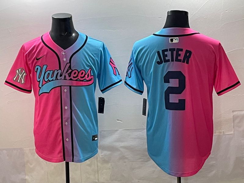 Men New York Yankees #2 Jeter Blue pink Game 2025 Nike MLB Jersey style 007->new york yankees->MLB Jersey